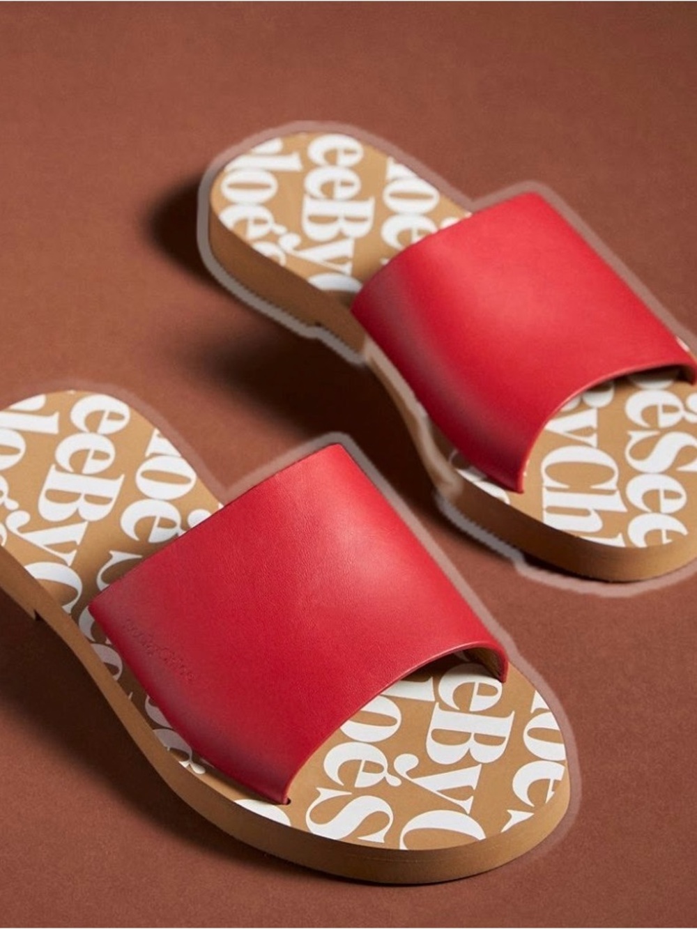 SEE by Chloe Red Slides. US size 8.0 - 8.5. NEW in box.